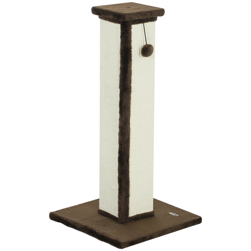 PawHut Kratzbaum für Katzen 81 cm Kratzsäule Katze aus Sisal und Plüsch, mit hängendem Ball stabile Basis, modernes Design 41 x 41 x 81 cm, Braun und Creme Aosom – Bild 1 von 2