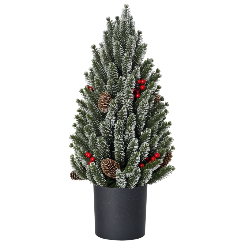 HOMCOM Künstlicher Weihnachtsbaum Tisch-Christbaum 170 Äste schneebedecktes Design mit Kunststoffsockel Beeren Tannenzapfen PE PVC Ø27 x 47 cm Aosom – Bild 1 von 2
