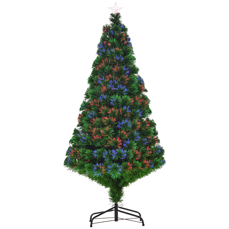 HOMCOM Weihnachtsbaum künstlicher Christbaum 150 cm mit LED Lichtfaser Farbwechsler und Metallständer, grüner Tannenbaum für festliche Dekoration Aosom.de – Bild 1 von 2