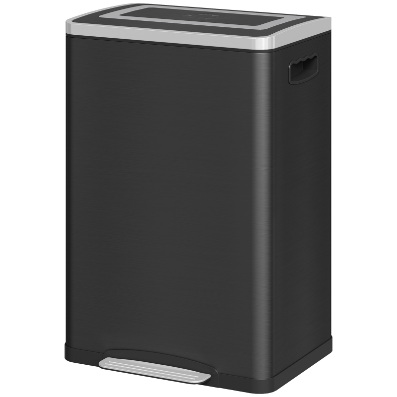 HOMCOM Mülleimer mit Doppelabteil 2 x 20L, Pedal-Mülleimer für die Küche, 2 herausnehmbare Inneneimer, Soft-Close-Deckel und integrierte Griffe, anti-Fingerabdruck, Edelstahl, schwarz Aosom – Bild 1 von 2