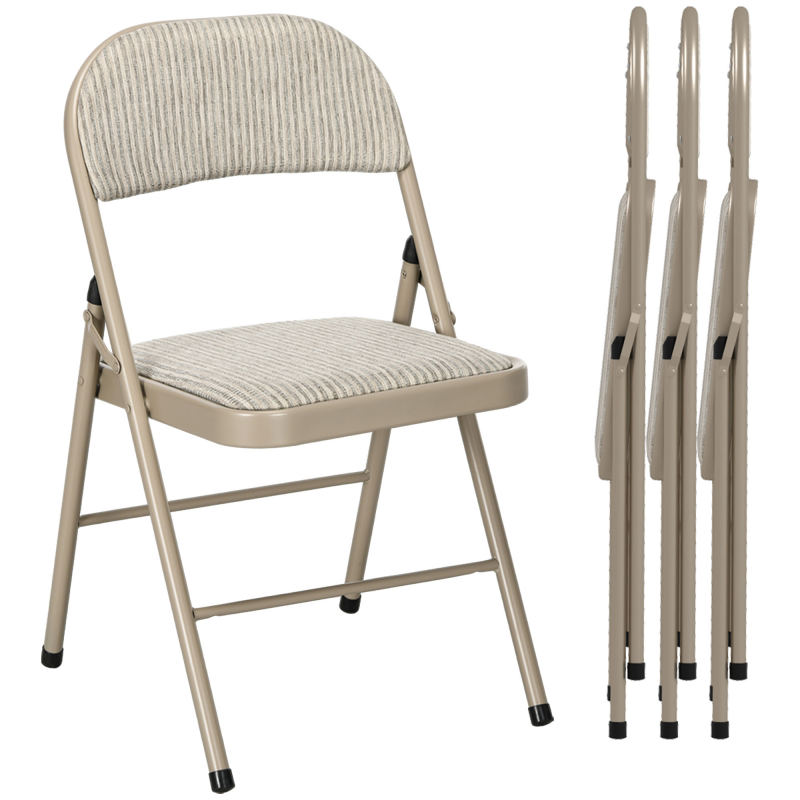 HOMCOM Klappstuhl Campingstuhl mit Gepolsteter Rückenlehne, Klappbar Bürostuhl mit Stahlrahmen, Küchenstuhl mit Polster bis 120 kg belastbar für Gäste, Büro, Camping, Beige Aosom – Bild 1 von 2