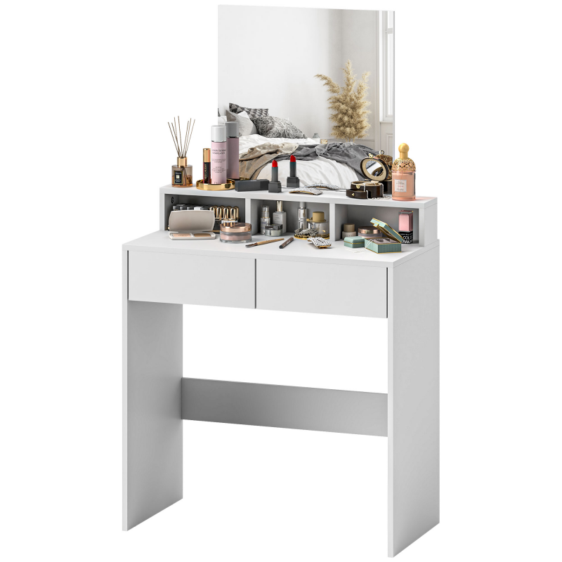 HOMCOM Schminktisch mit Spiegel, Schminktisch mit 2 Schubladen und 3 Fächern, moderner Stil, für Schlafzimmer, 75 x 38 x 135 cm, weiß Aosom – Bild 1 von 2