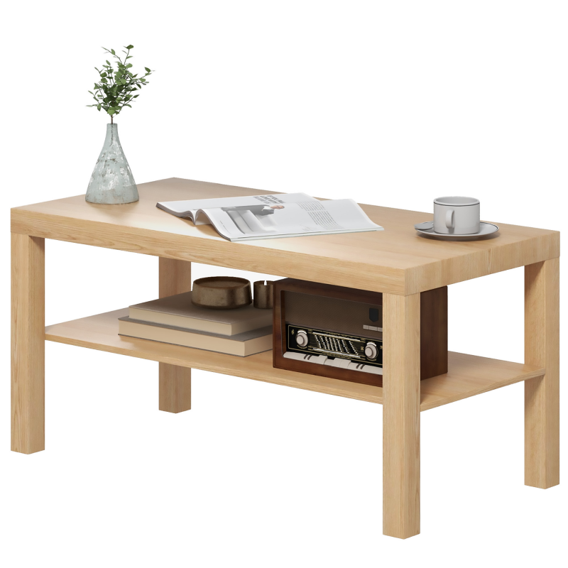 HOMCOM Rechteckiger Couchtisch Klassisch mit großem Ablagefach aus Holz, moderner Sofa Kaffeetisch für Wohnzimmer und Büro, 90x45x44.5 cm, Natürliches Holz Aosom – Bild 1 von 2