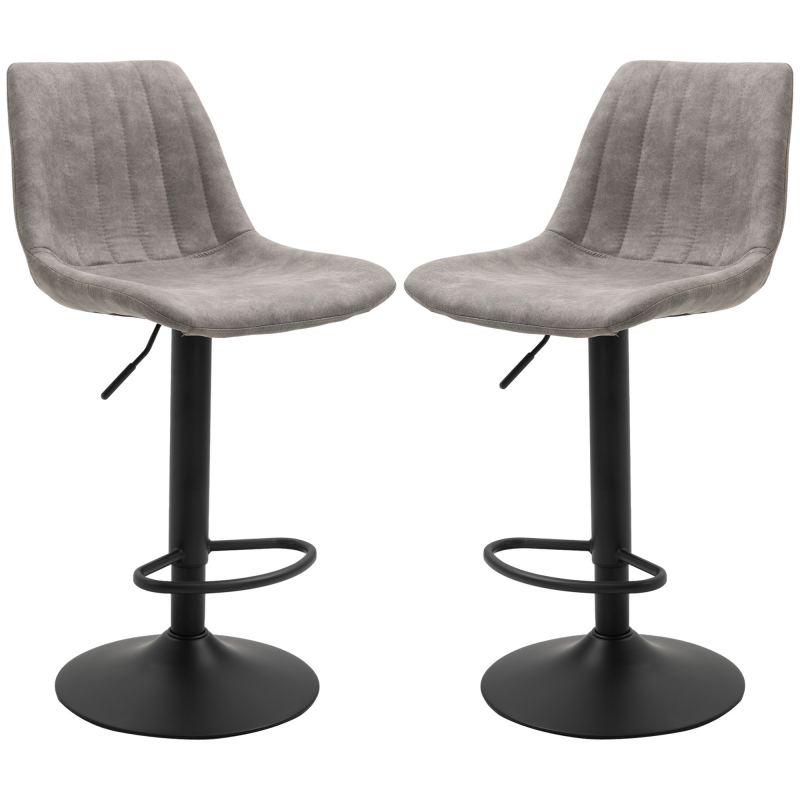 HOMCOM Barhocker 2er Set, Gepolstert Barstuhl mit Metallgestell, Lehne, Höhenverstellbar Küchenstühle mit Fußstütze, 360° Drehbar, Tresenhocker für Küche, Wohnzimmer, Esszimmer, Mikrofasertuch, Grau Aosom – Bild 1 von 2