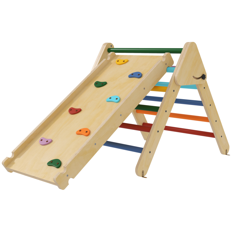 AIYAPLAY 3 in 1 Kletterdreieck Kinder, Doppelseitige Rutsche zum Klettern & Rutschen - Motorikparcours aus Holz für Kinderzimmer, Innenbereich für 18 bis 48 Monate, max. 50 kg, mehrfarbig Aosom – Bild 1 von 2