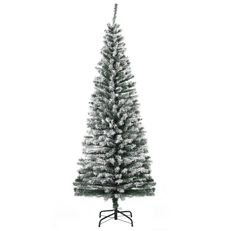 HOMCOM Künstlicher Weihnachtsbaum 180 cm Bleistift Kiefernbaum mit Schnee, 738 Spitzen Beflockter Christbaum Weihnachtsdeko inkl. Metallständer für drinnen Aosom – Bild 1 von 2