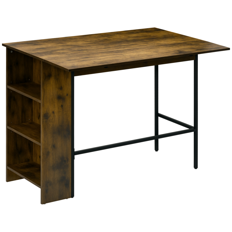 HOMCOM Bartisch Stehtisch mit 3 Regalfächern, Küchentisch Bistrotisch mit ausklappbarer Tischplatte, im Industrie Design für Wohnzimmer, Esszimmer Aosom – Bild 1 von 2