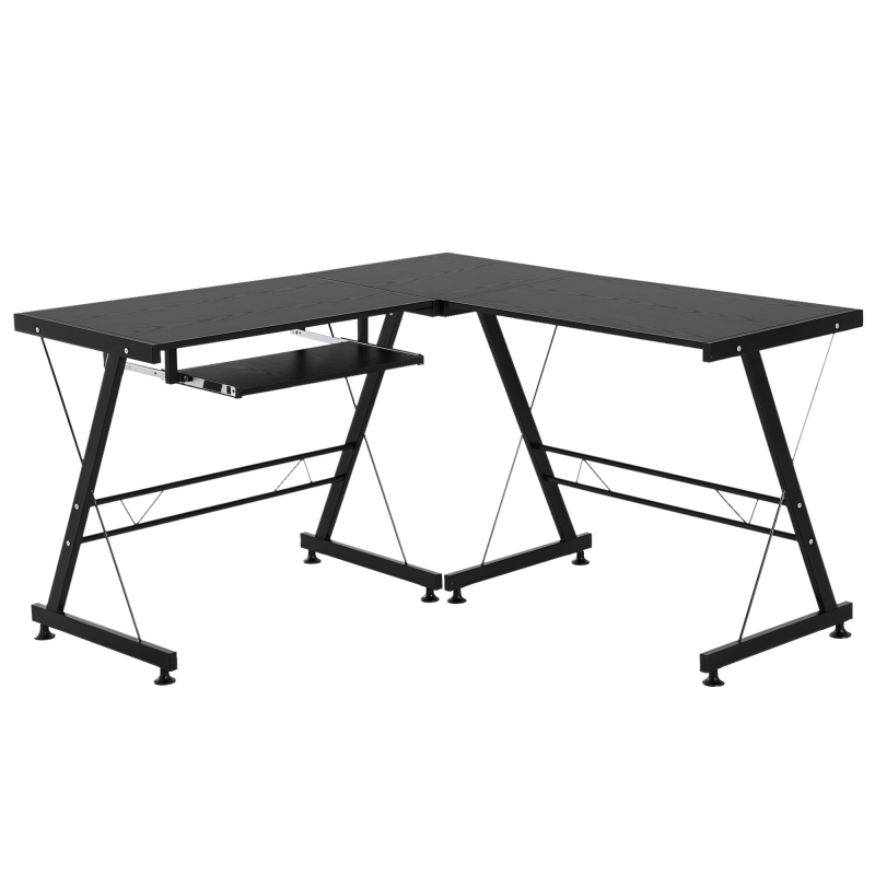 HOMCOM Computertisch flexibler Schreibtisch Arbeitsstation MDF Stahl Schwarz 210x50x73,5cm ideal für Home Office & Gaming Aosom.de – Bild 1 von 2
