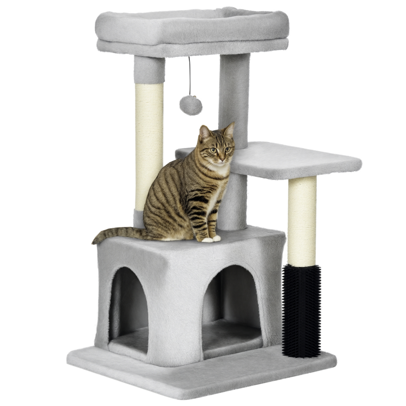 PawHut Kratzbaum mit waschbarem Katzenbett, Katzenbaum mit Katzentoilette, Spielzeug, Hellgrau, 48x48x85cm Aosom – Bild 1 von 2