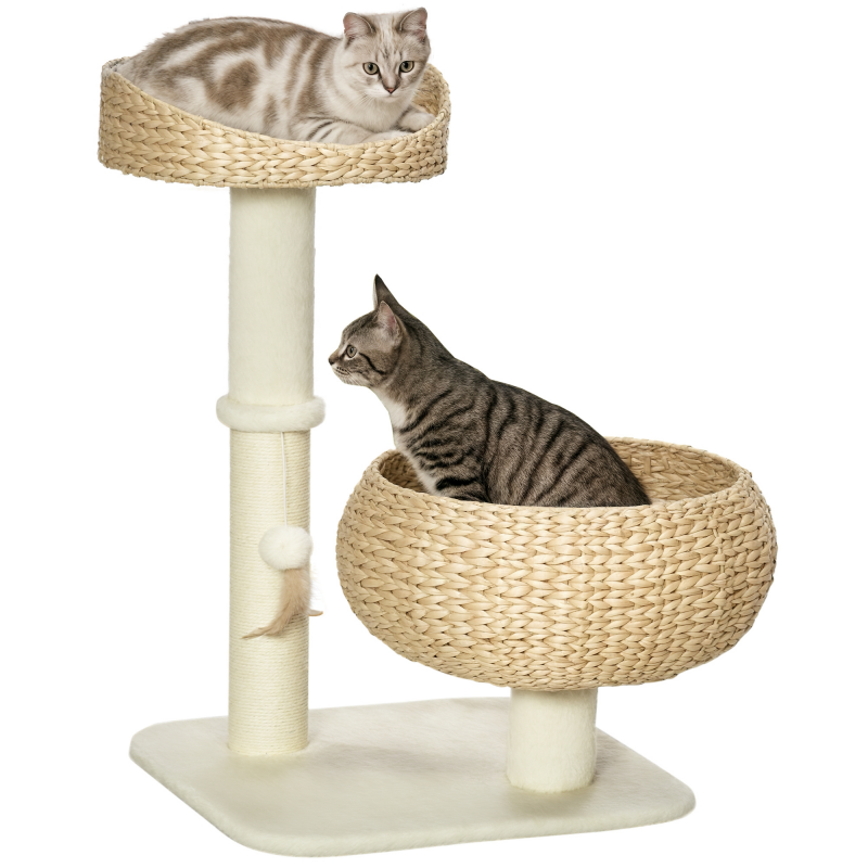 PawHut Kratzbaum mit 2 Katzenbetten, waschbaren Kissen, Spielball, Sisalsäulen, Beige+Cremeweiß Aosom – Bild 1 von 2
