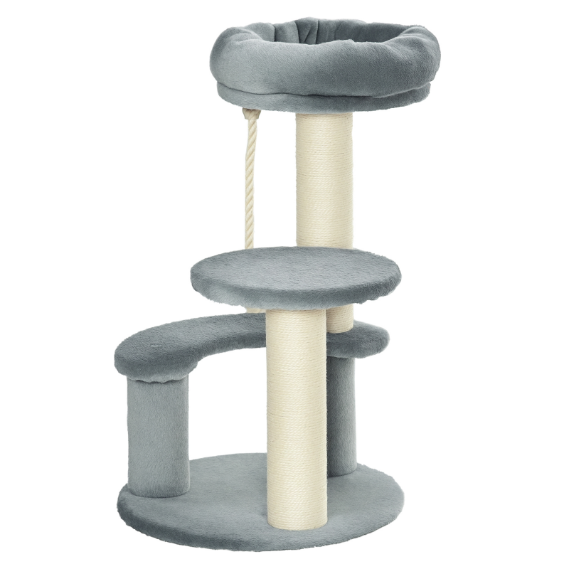 PawHut Kratzbaum klein, Ø40xH65 cm, mit Katzenkorb, Hängematte, Sisalsäulen, Katzenbaum für kleine Katzen, Grau Aosom – Bild 1 von 2