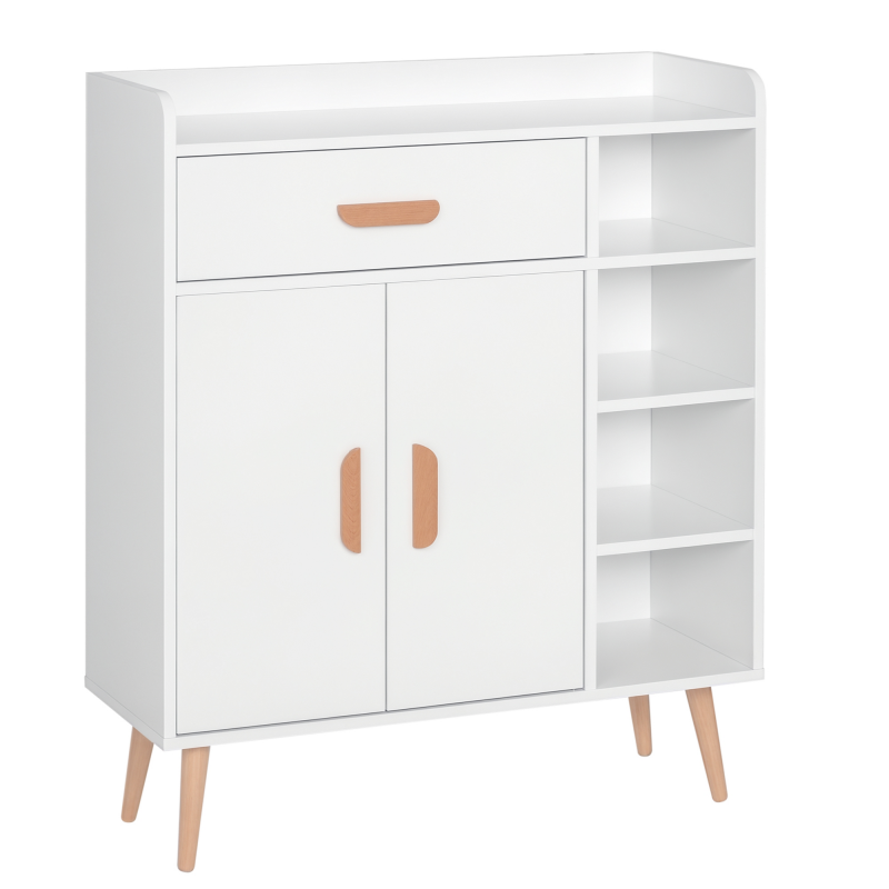 HOMCOM Kommode Sideboard Schubladenkommode Highboard Schrank Anrichte Schuhschrank mit 1 Schubladen 2 Türen 3 Fächern Weiß 80 x 29,5 x 96 cm Aosom – Bild 1 von 2