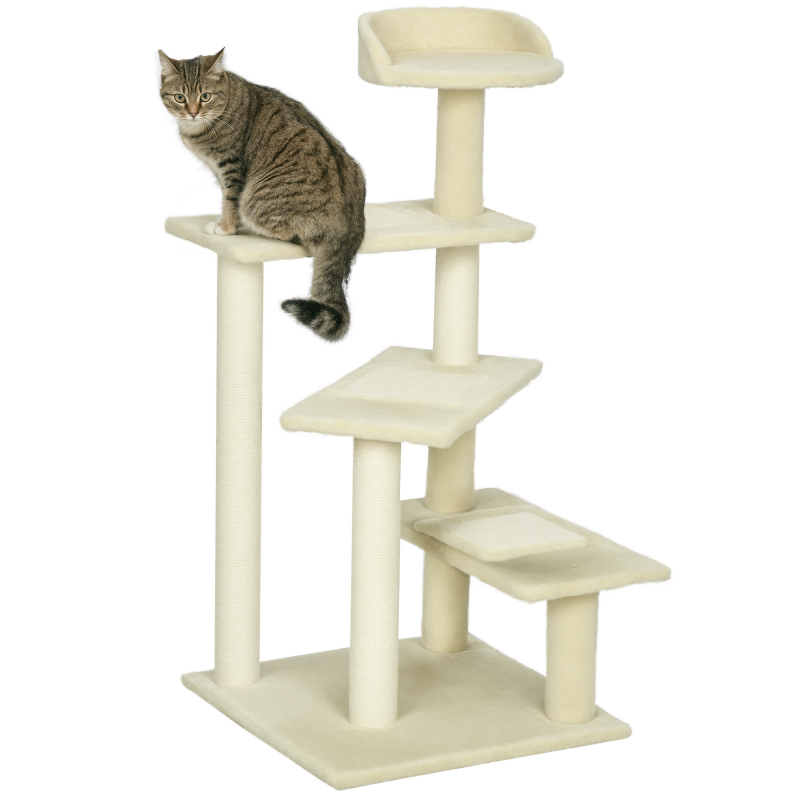 PawHut Kratzbaum stabil bis 10 kg Katzenbaum mit Sisalsäulen und Haustiertreppe Beige 50 x 50 x 100 cm für Katzenliebhaber Aosom.de – Bild 1 von 2