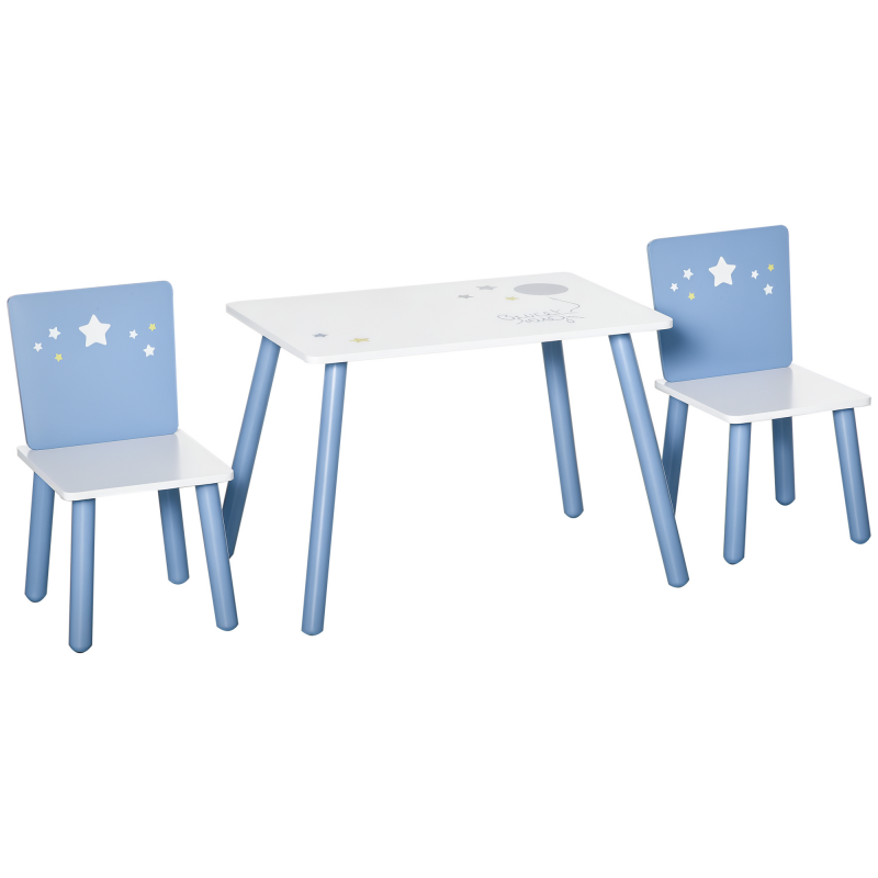 HOMCOM 3-tlg. Kindersitzgruppe mit Kindertisch Kinderstuhl Kindermöbel aus Holz Sitzgruppe Kinder für Kleinkind Mädchen Junge Holz Blau+Weiß Aosom – Bild 1 von 2
