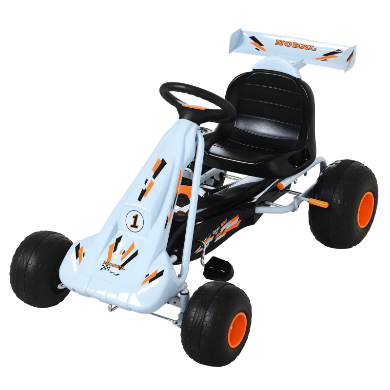 HOMCOM Pedal Gokart Pedalfahrzeug ab 3 Jahre mit verstellbarem Sitz, Stahl, Hellblau, 97x66x59cm Aosom – Bild 1 von 2