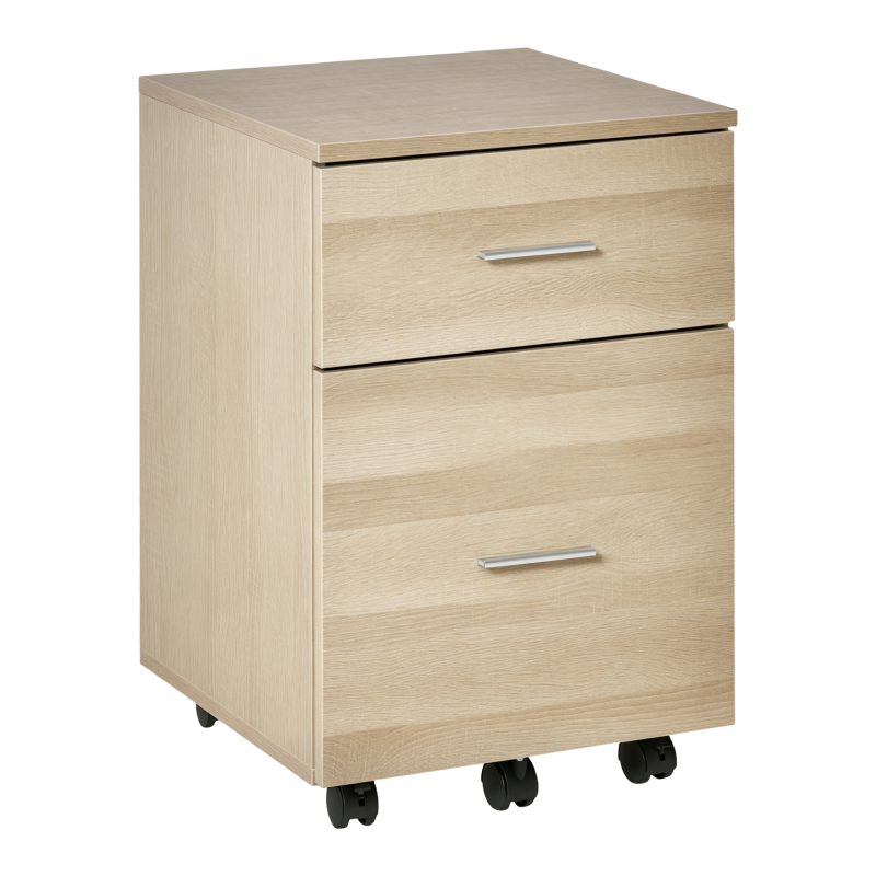 Vinsetto Bürocontainer mit 2 Schubladen Hängeregistratur Aktenschrank Büroschrank Aufbewahrung von Akten Spanplatte Natur 39,5 x 39 x 58,5 cm Aosom – Bild 1 von 2