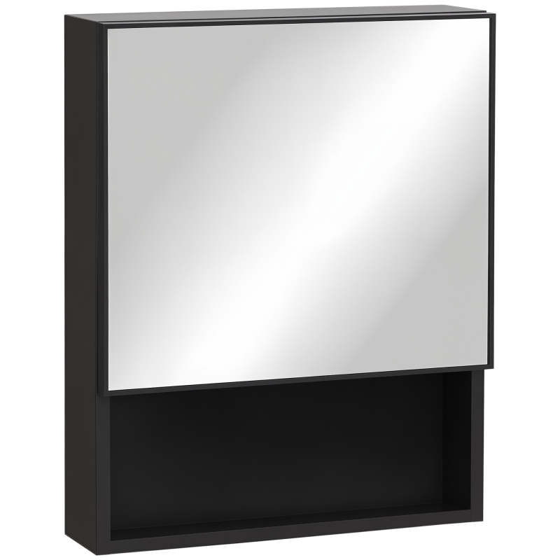 kleankin Spiegelschrank Edelstahl Hängeschrank mit 2 Innenböden & offenem Regal aus Glas für Badezimmer 46x13,5x58 cm Aosom.de – Bild 1 von 2