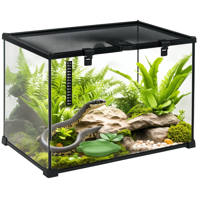PawHut Terrarium für Reptilien 50 x 30 x 35 cm, Glasterrarium Fütterungsbox für Reptilienzucht, Metallstruktur Aosom.de – Bild 1 von 2