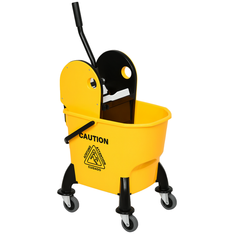 HOMCOM Reinigungswagen mit Fahreimer und Auswringvorrichtung 26 Liter Gelb 44x36x90cm leicht effizient für gründliche Reinigung Aosom.de – Bild 1 von 2