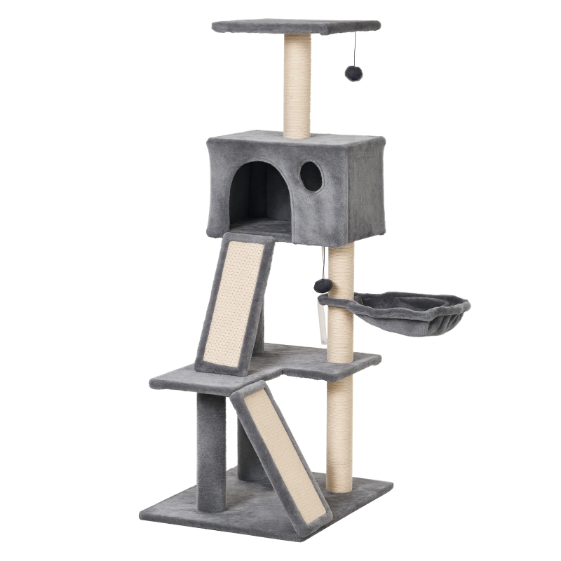PawHut Katzenklettergerüst Kratzbaum mit Sisalpfosten, Katzenklettergestell Kletterbaum für Katzen Sisalseil Katzenspielzeug, Grau, 60 x 49 x 130 cm Aosom – Bild 1 von 2