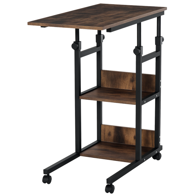 HOMCOM Couchtisch mit Rollen höhenverstellbar Beistelltisch mit 2 Regalen Metall Schwarz 80x40x72-82 cm für Wohnzimmer & Büro Aosom.de – Bild 1 von 2