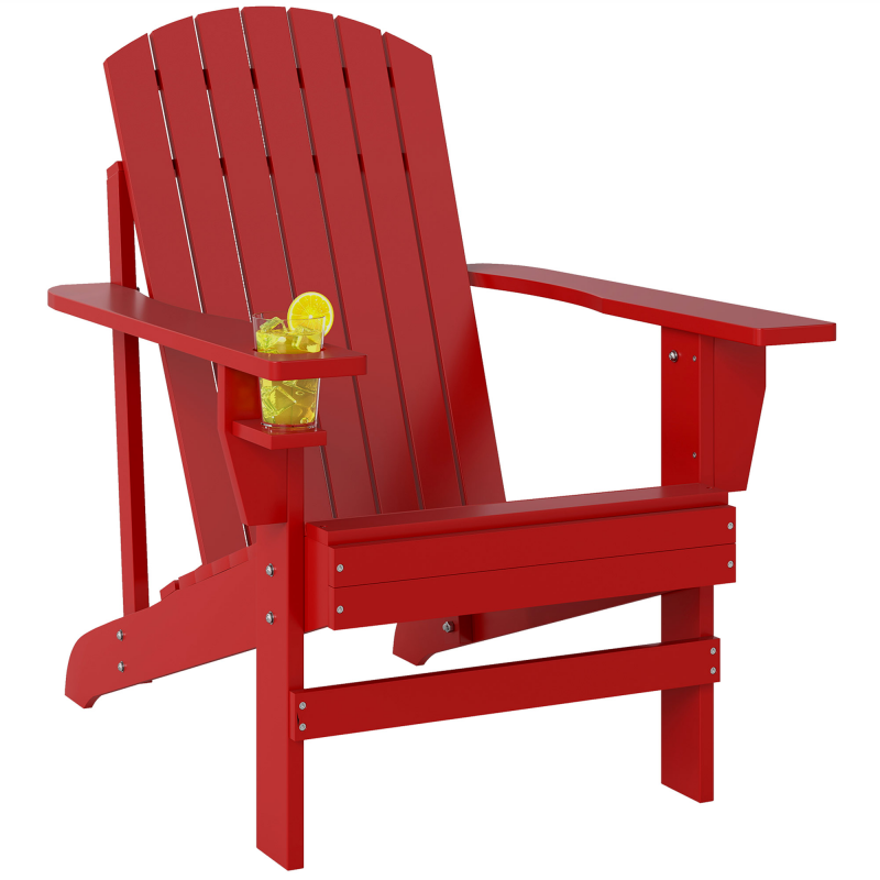 Outsunny Adirondack Gartenstuhl mit Becherhalter, Massivholz, rot, Gartenliege für Balkon, 72 x 94 x 93 cm, wetterfest & bequem Aosom.de – Bild 1 von 2
