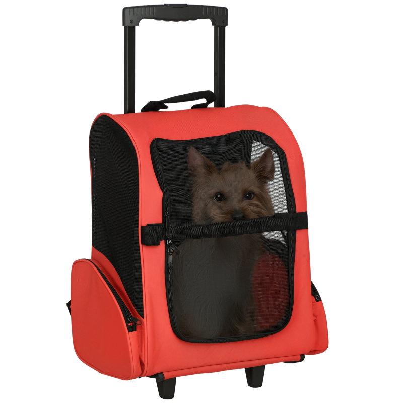 PawHut Hundetrolley Tragetasche Transporttasche für Tiere Trolley 2-in-1 mit Tür und Fenster atmungsaktiv Rot 42 x 25 x 55 cm Aosom – Bild 1 von 2