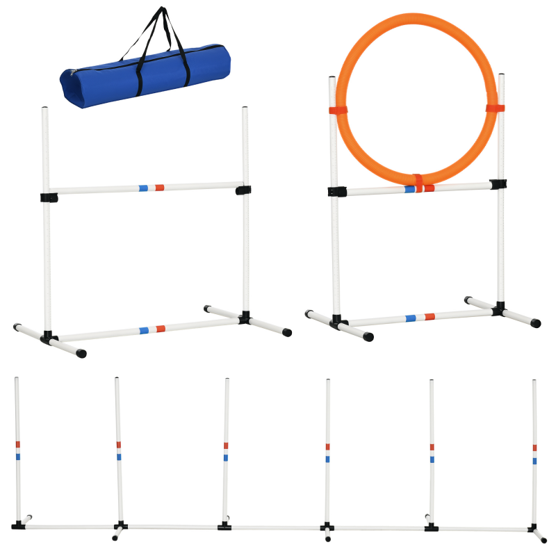 PawHut 3-teiliges Hunde Agility Set für Haustiere, Hundetrainingsset mit Tragetasche, leicht zu transportieren, Kunststoff in Weiß und Gelb Aosom.de – Bild 1 von 2