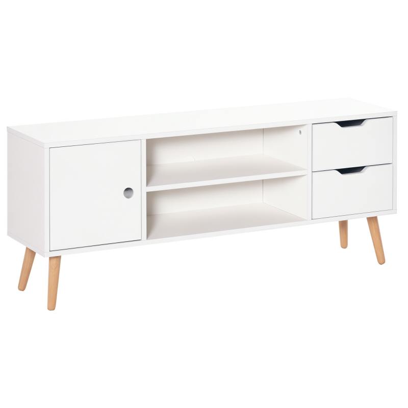 HOMCOM TV Lowboard Fernsehtisch Fernsehschrank für TV bis zu 50" mit Schrank 2 Schubladen Holzfüße Wohnzimmer Weiß 120 x 28 x 44 cm Aosom – Bild 1 von 2