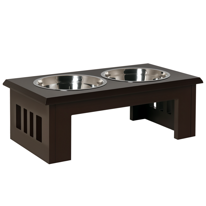 PawHut Erhöhter Hundenapf mit Edelstahlnäpfen, Futternapf aus MDF in Kaffee, 58,4 x 30,5 x 25,4 cm, ideal für Haustiere Aosom.de – Bild 1 von 2