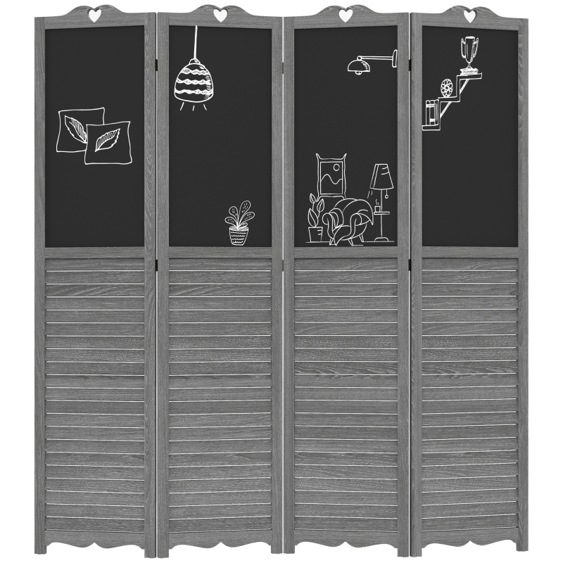 HOMCOM 4-teiliger Holz-Paravent, Faltbarer Raumteiler mit Tafeln, Raumteiler, Schlafzimmer, 162x172 cm, Grau und Schwarz Aosom – Bild 1 von 2
