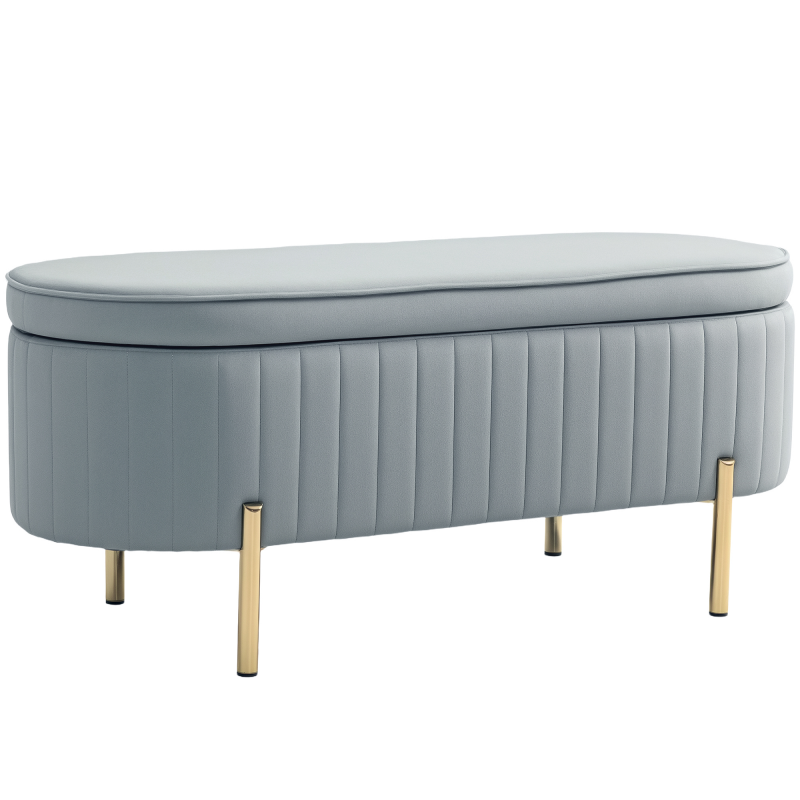 HOMCOM Aufbewahrungsbank, Bettbank aus Samt, Aufbewahrungsbox mit Deckel, Metallbeine, Kapazität 72 L, bis zu 220 kg, Sitzbank für Wohnzimmer, Schlafzimmer, Eingangsbereich, 108x44x43,5cm, Grau Aosom – Bild 1 von 2