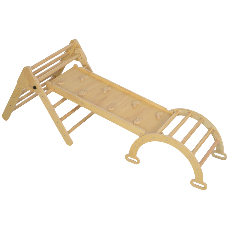 AIYAPLAY 5 in 1 Klappbare Holzkletterdreieck Set,Klettern für Kinder 18-48 Monate mit Bogen-Kletterer und Rutsche zum Rutschen oder Klettern, für Innenbereiche, Naturholz Aosom – Bild 1 von 2