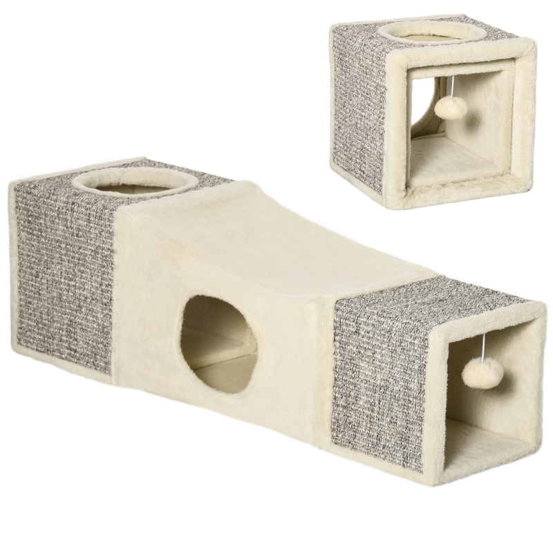 PawHut Katzentunnel mit Spielball Katzenspielzeug, Spieltunnel aus Sisal, Braun+Beige, 98x30x30 cm Aosom – Bild 1 von 2