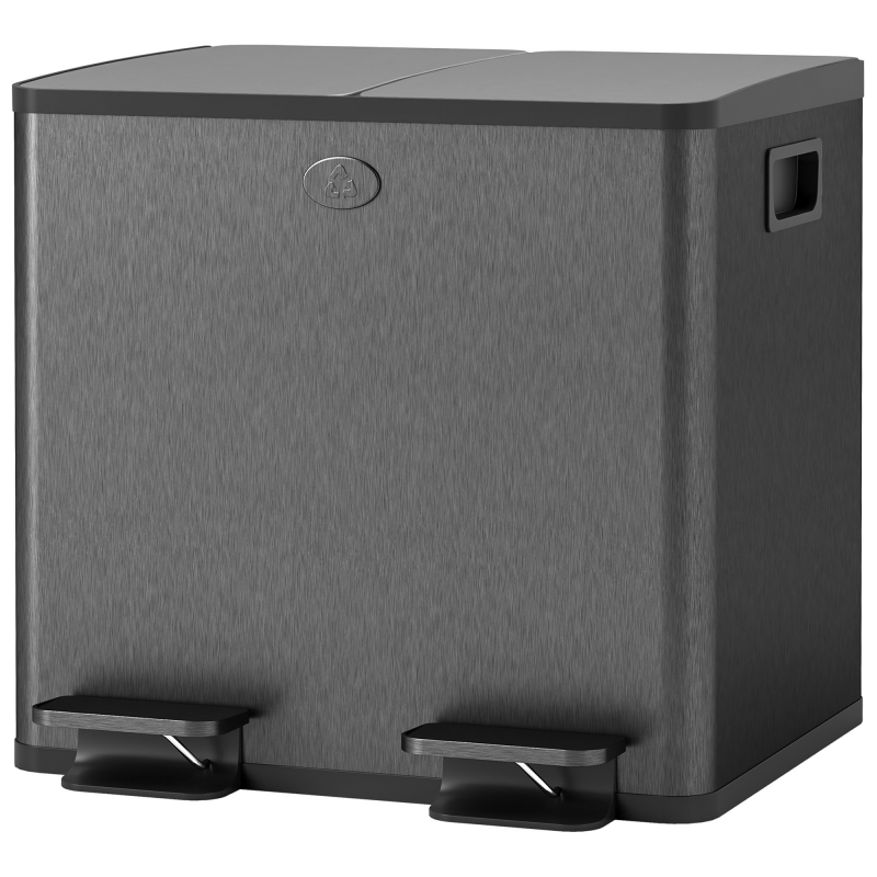 HOMCOM Mülleimer 2 x 15L Abfalleimer aus Edelstahl Mülltrennsystem mit Softclose Deckel, Herausnehmbare Inneneimer, Deodorant-Fächern Treteimer für Wohnung, Schwarz Aosom – Bild 1 von 2