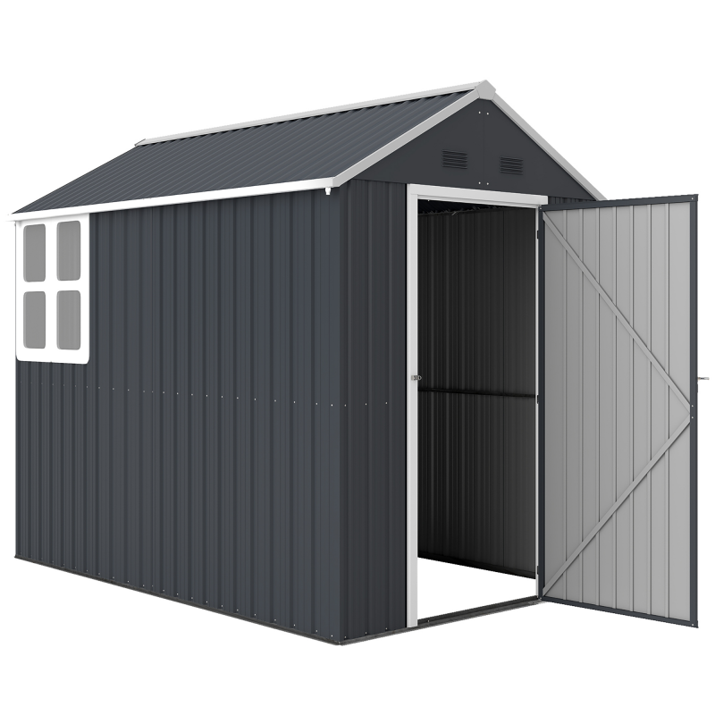 Outsunny Geräteschuppen Stahl 4㎡ mit Fenster abschließbarer Gartenschrank 259 x 172 x 222 cm Gartenhaus für Balkon Terrasse Dunkelgrau Aosom.de – Bild 1 von 2