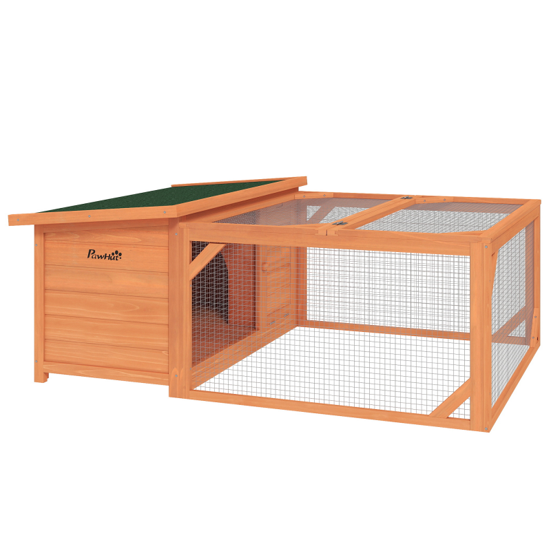 PawHut Kleintierstall Zwergkaninchenstall 1255x100x49cm mit öffnendem Asphaltdach wetterbeständig aus Tannenholz in Orange und Grün Aosom.de – Bild 1 von 2