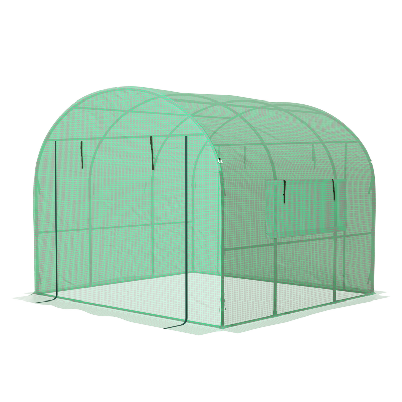 Outsunny Garten Gewächshaus Tunnelgewächshaus 6m² PE Hochdichte 135 g/m², mit 2 aufrollbaren Reißverschlusstüren 2 Netzfenstern, für alle Jahreszeiten, 300 x 300 x 200 cm, Grün Aosom – Bild 1 von 2