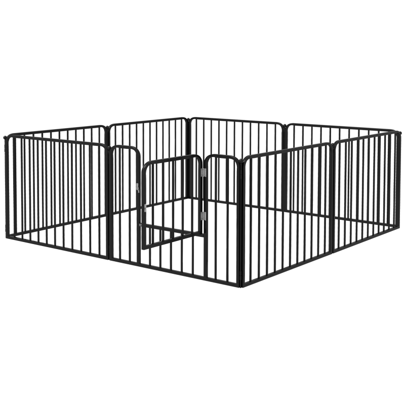 PawHut Hundebox für mittelgroße und kleine Hunde mit 8 modularen Innen- und Außenpaneelen, Hundetor aus Stahl mit 9 Pfosten, 164x164x60 cm, Schwarz Aosom – Bild 1 von 2