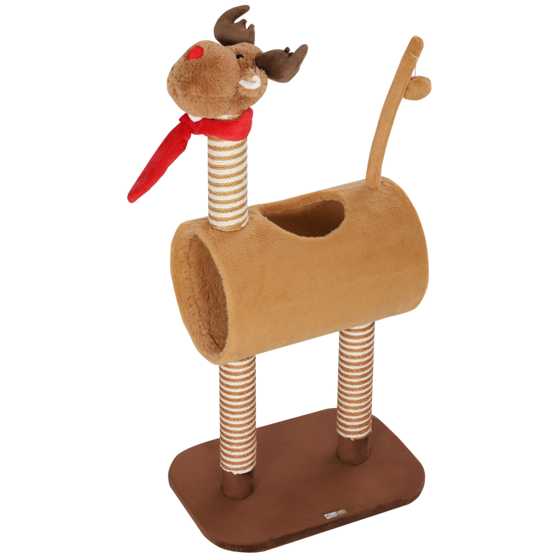 PawHut Kratzbaum 98 cm Katzenturm im Hirschdesign, mit Höhle, Spielball, Jutestämme, Katzenkratzbaum, Kletterbaum, für mittelgroße Katzen, Braun Aosom – Bild 1 von 2