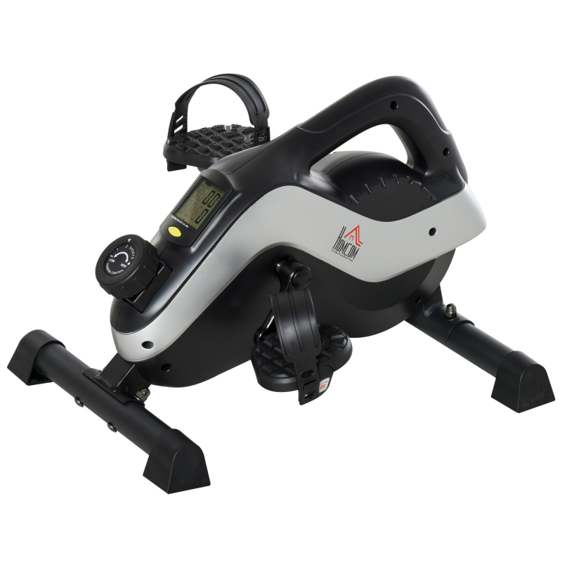 HOMCOM Mini Heimtrainer Pedaltrainer für Beintraining Pedal-Trainer mit LCD-Display Befestigungsgurt Anti-rutschmatte Beintrainer für Senioren Zuhause Heim Büro Schwarz+Silber Aosom – Bild 1 von 2