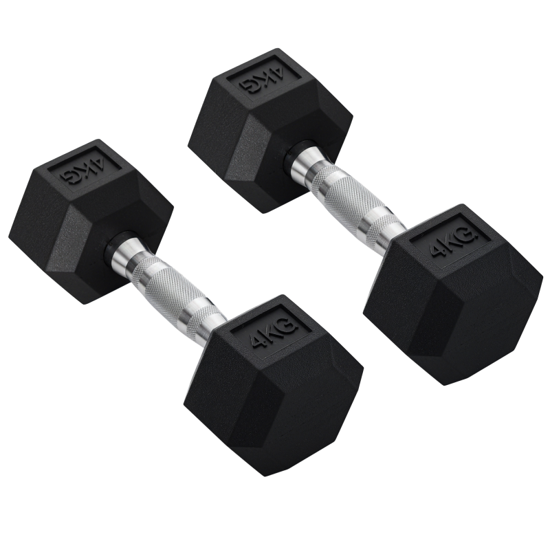 HOMCOM Hexagon Kurzhanteln 2er Set Gusseisen Hanteln Griff gerändelt Hantel Set Kurzhantelset Gewichte Metall Gummi schwarz 2 x 4 KG Aosom – Bild 1 von 2