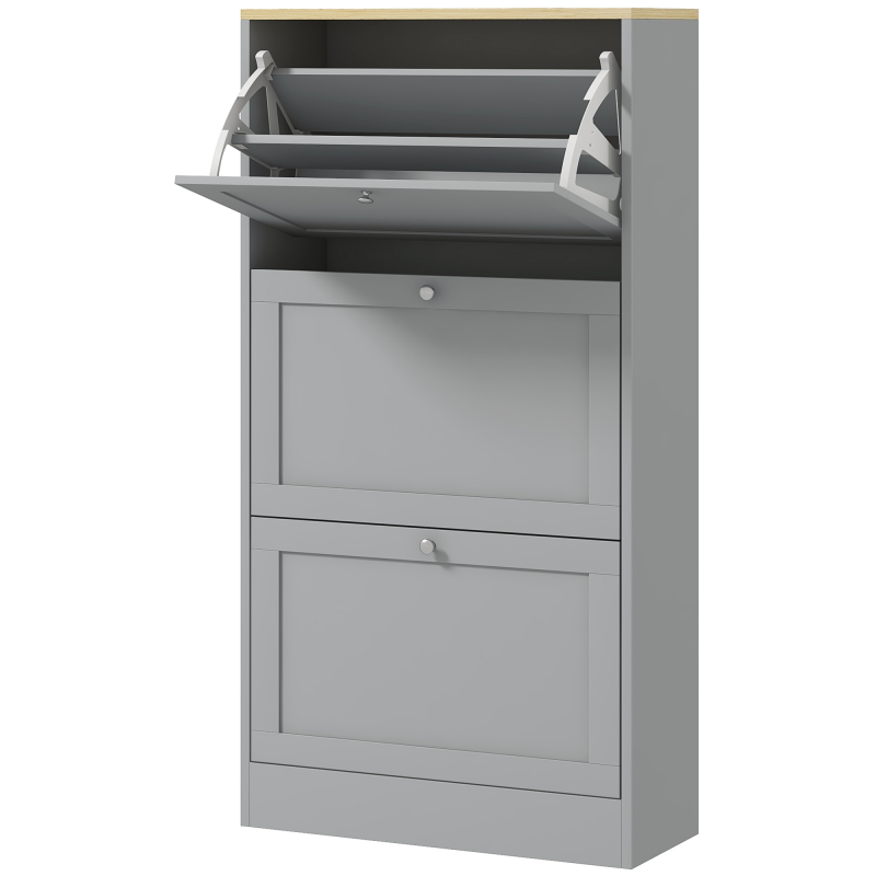 HOMCOM Schuhschrank 18 Paar, moderner schmaler Schuhschrank mit 3 klappbaren Schubladen und verstellbaren Regalen, für Flur und Eingang, 60 x 23,5 x 115 cm, grau Aosom – Bild 1 von 2