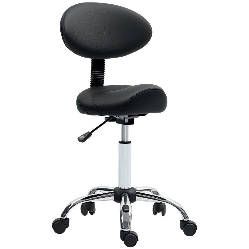 HOMCOM Rollhocker höhenverstellbar mit Rückenlehne Drehhocker 83-98 cm Arbeitshocker 360° drehbar Hocker Bürohocker Sattelhocker für Büro Salon Massage Spa Schwarz Aosom – Bild 1 von 2