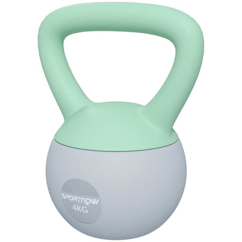 SPORTNOW Kugelhantel 4 kg Soft Kettlebell mit Metallsandfüllung und rutschfestem Griff für Bodybuilding-Training zu Hause Fitnessstudio Grün und Grau Aosom – Bild 1 von 2