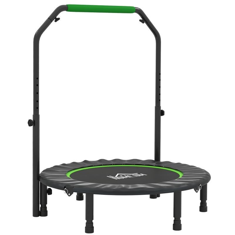 HOMCOM Fitness-Trampolin für Erwachsene Ø102 cm Klappbare Trampolin mit Verstellbarem Griff in 4 Stufen Stahlrahmen für Bein- und Körpertraining zu Hause Büro Fitnessstudio Schwarz und Grün Aosom – Bild 1 von 2