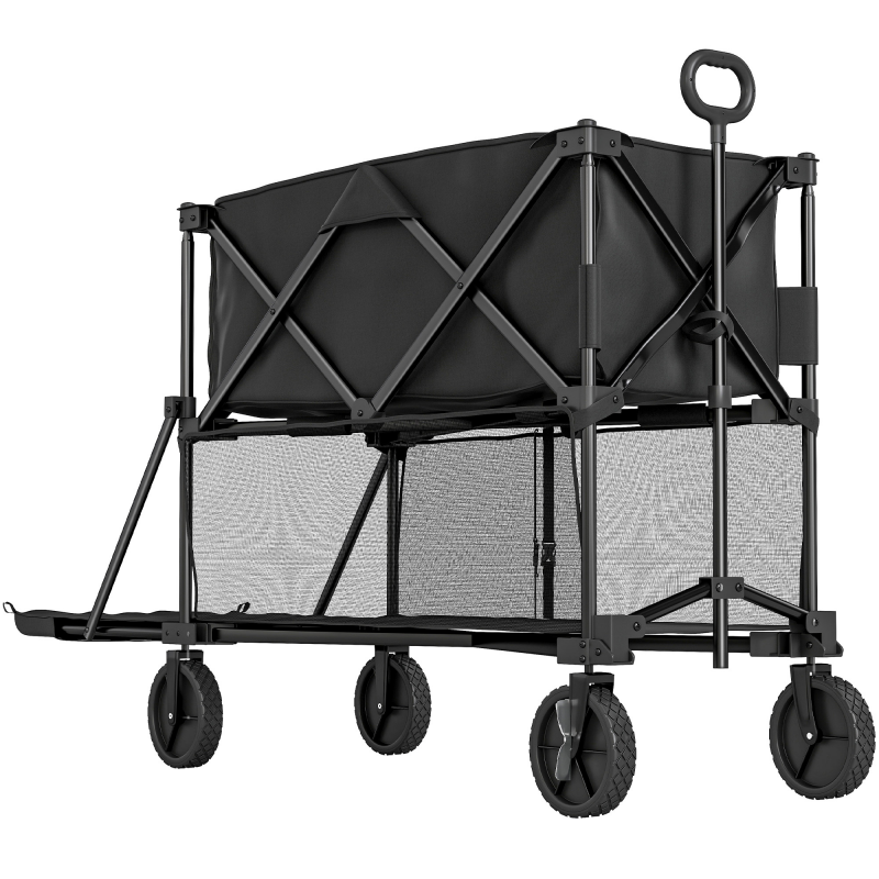 Outsunny Gartenwagen 200 kg belast zweistufige Transportwagen mit herausnehmbare Plane Griff Rädern Lenkachse klappbar Bollerwagen Handwagen Gartenkarre Gerätewagen für Haus, Garten Schwarz Aosom – Bild 1 von 2