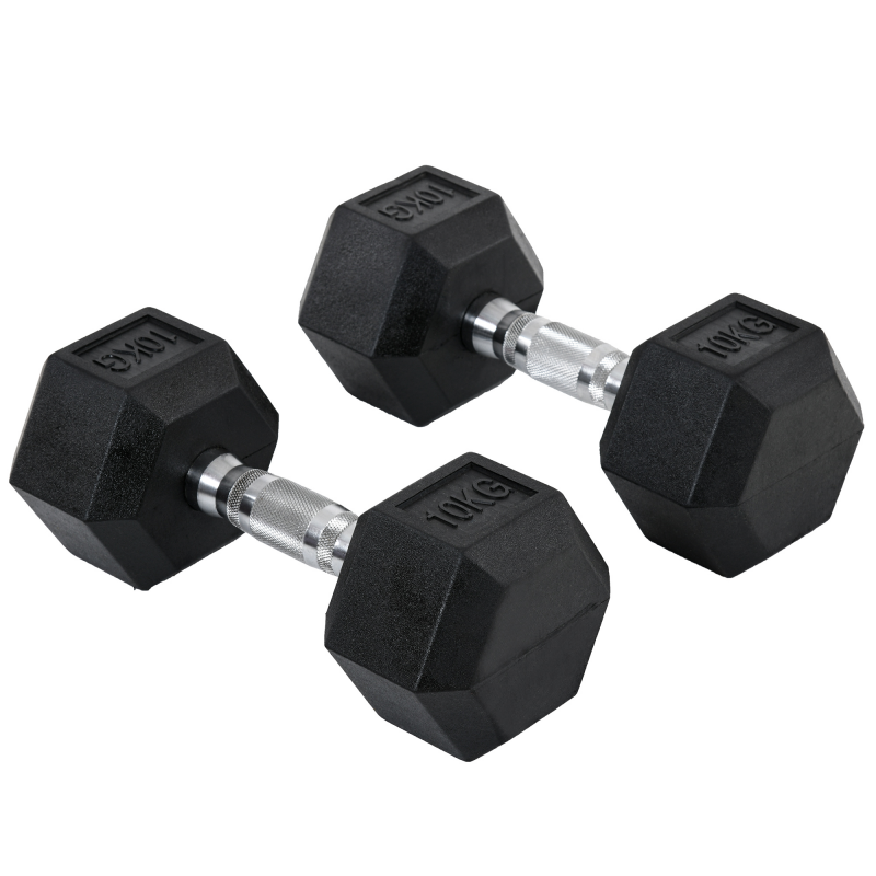 HOMCOM Hexagon Kurzhanteln 2er Set 2x10kg Gusseisen Gummiüberzug Schwarz Aosom – Bild 1 von 2