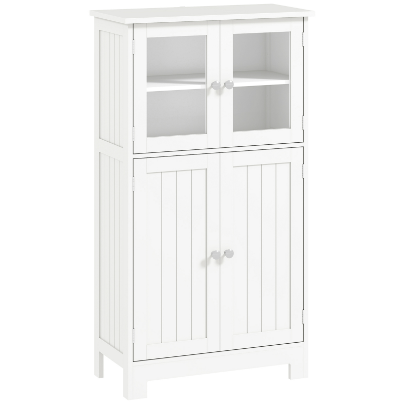 kleankin Badezimmerschrank Badschrank mit Glastüren und 2 Staufächern verstellbaren Regalebenen Mehrzweckschrank Kippschutz Weiß 60 x 30 x 108,5 cm Aosom – Bild 1 von 2