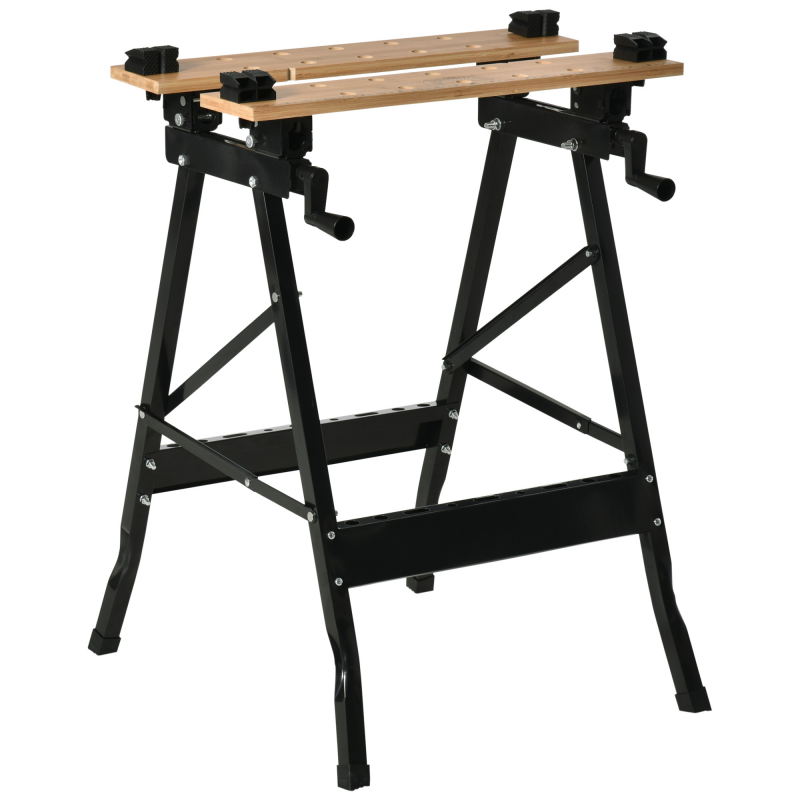 HOMCOM Zusammenklappbare Werkbank mit 4 Klemmen Arbeitstisch Staffelei, Traglast 150 kg, Stahlstruktur, Arbeitstisch für Baustelle Werkstatt Garage, 63,5x60,5x78cm, Schwarz Aosom – Bild 1 von 2